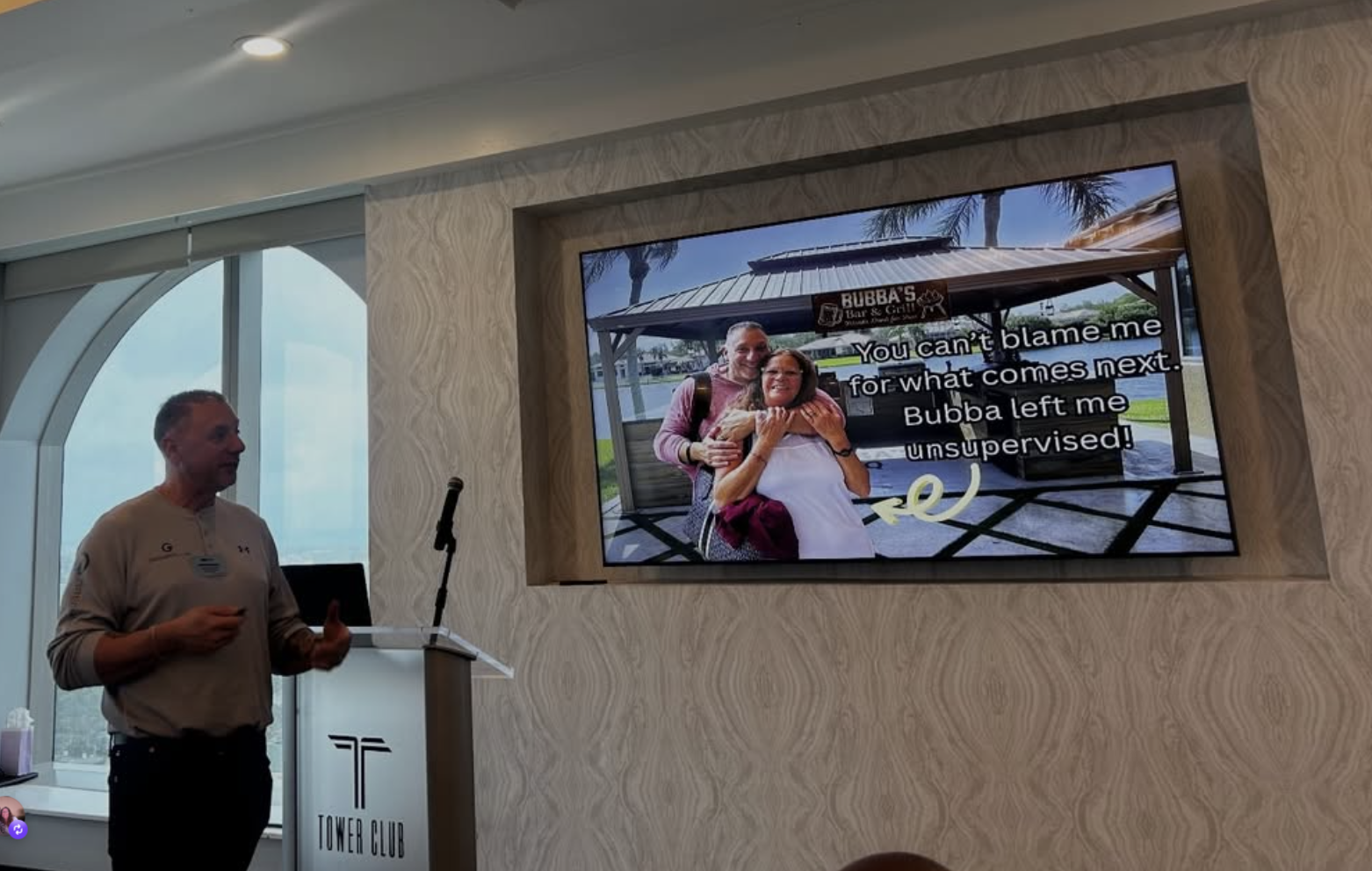 Member presenting with a lighthearted slide